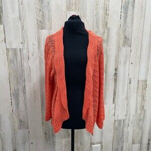 Lauren Michelle Cardigan Sweater Womens Size XL Orange Open Front Long